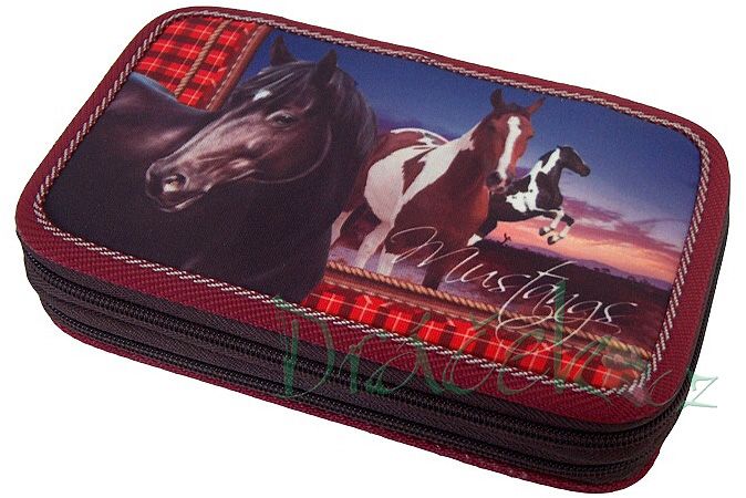 Plněné školní pouzdro EMIPO dvoupatrové 01 Elegant Mustangs
