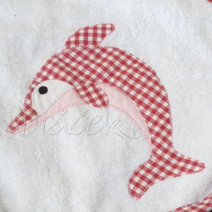Bryndák s rukávy bílý s červeným lemem a aplikací Delfín