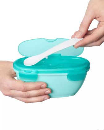 Skip Hop, Miska s lžičkou v ochranném pouzdře Easy Serve Teal 240ml