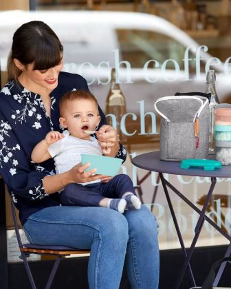 Skip Hop, Miska s lžičkou v ochranném pouzdře Easy Serve Teal 240ml