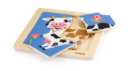 VIGA, Dřevěné puzzle 4 dílky - kráva