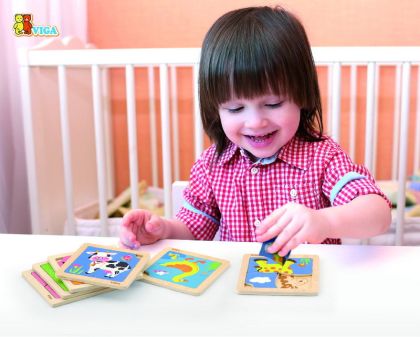 VIGA, Dřevěné puzzle 4 dílky - kráva