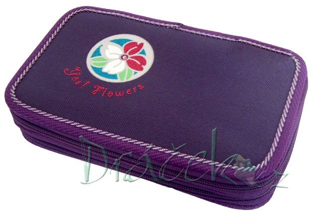 Plněné školní pouzdro EMIPO dvoupatrové 01 Deluxe Flowers fialová