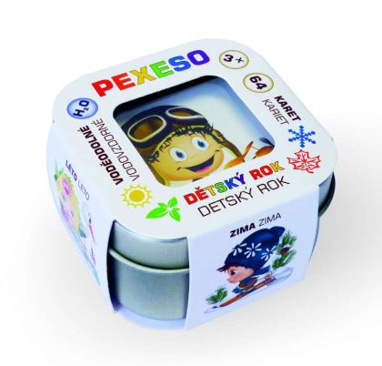 Pexeso Dětský rok voděodolné 64 karet v plechové krabičce 6x6x4cm Hmaťák