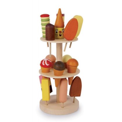 Dřevěný stojan se zmrzlinami