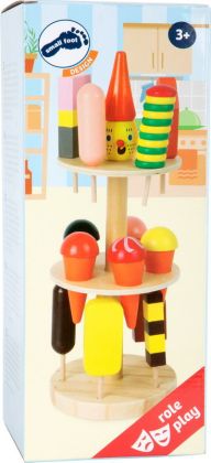 Dřevěný stojan se zmrzlinami