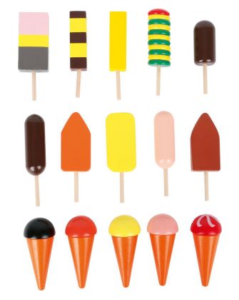 Dřevěný stojan se zmrzlinami