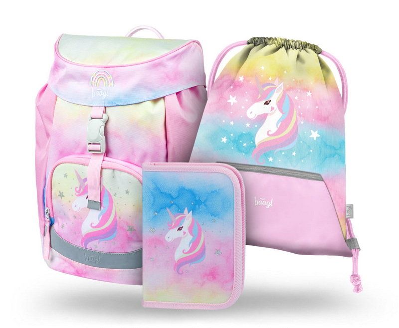 BAAGL SET 3 Airy Rainbow Unicorn: batoh, penál, sáček