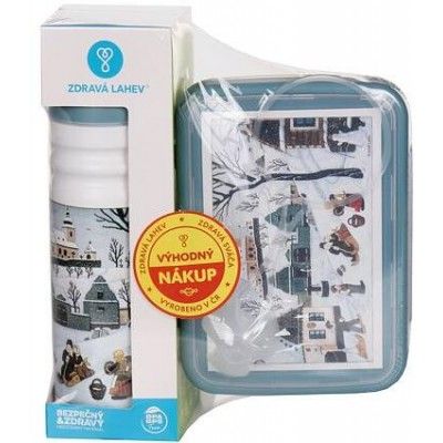 Zdravá lahev 0,7l a Zdravá sváča set Lada - Sáňkující děti limit. Edice