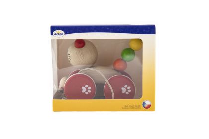 Kočička tahací s myškou dřevo v krabičce 13x11x8cm 12m+