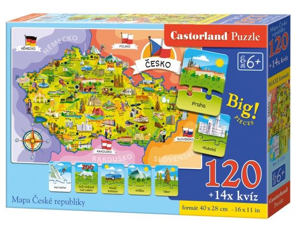 Puzzle Mapa České republiky 120 dílků a 14x kvíz