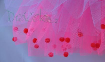 Tylová baletní sukně fialovo-růžová s bambulkami vel. M (6-10 let)