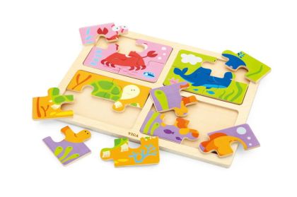 VIGA, Dřevěné puzzle 4v1 - moře
