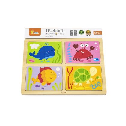 VIGA, Dřevěné puzzle 4v1 - moře