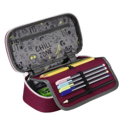 Studentský penál CoocaZoo PencilDenzel, Mixed Melange Bold Berry