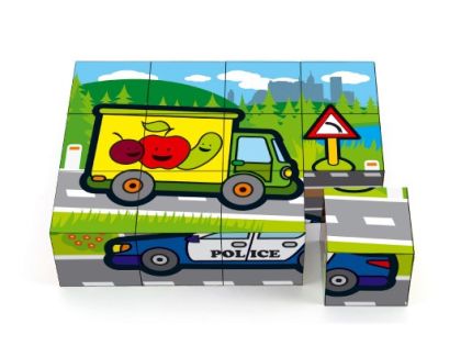 Kostky kubus dřevěné Moje první auta 12ks v krabičce 17x12,5x4 cm