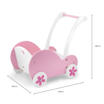 VIGA, Dřevěný kočárek pro panenky růžový