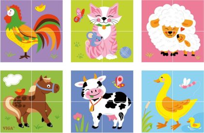 VIGA, Dřevěné kostky 4 ks - farma