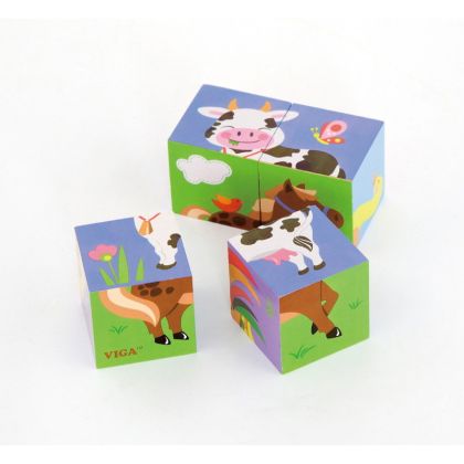 VIGA, Dřevěné kostky 4 ks - farma