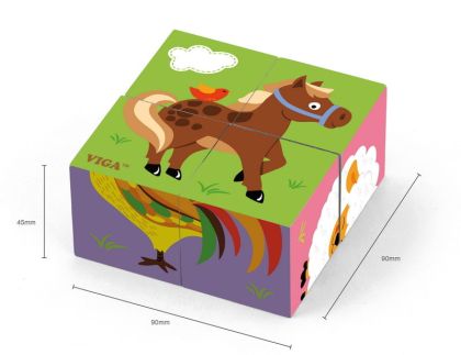 VIGA, Dřevěné kostky 4 ks - farma