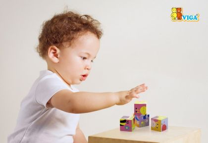 VIGA, Dřevěné kostky 4 ks - farma