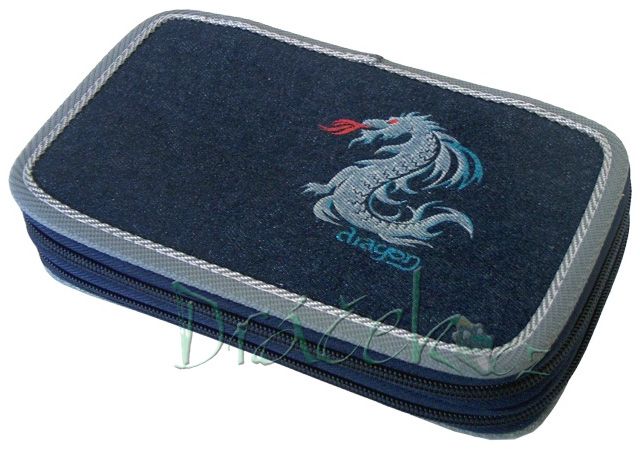 Neplněné školní pouzdro EMIPO dvoupatrové 02 Fantasy Dragon stříbrná
