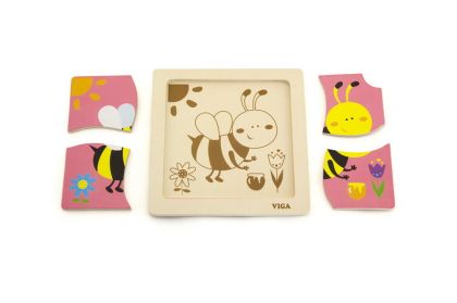 VIGA, Dřevěné puzzle 4 dílky - včela