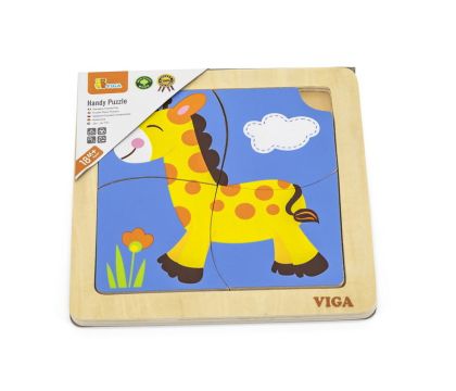 VIGA, Dřevěné puzzle 4 dílky - žirafa