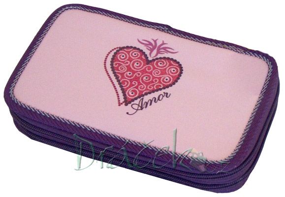 Neplněné školní pouzdro EMIPO dvoupatrové 01 Deluxe Amor fialová