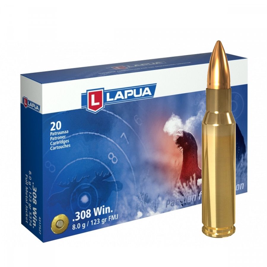 Náboj Lapua .308 Win, S374, FMJ, 8,00g, 123gr