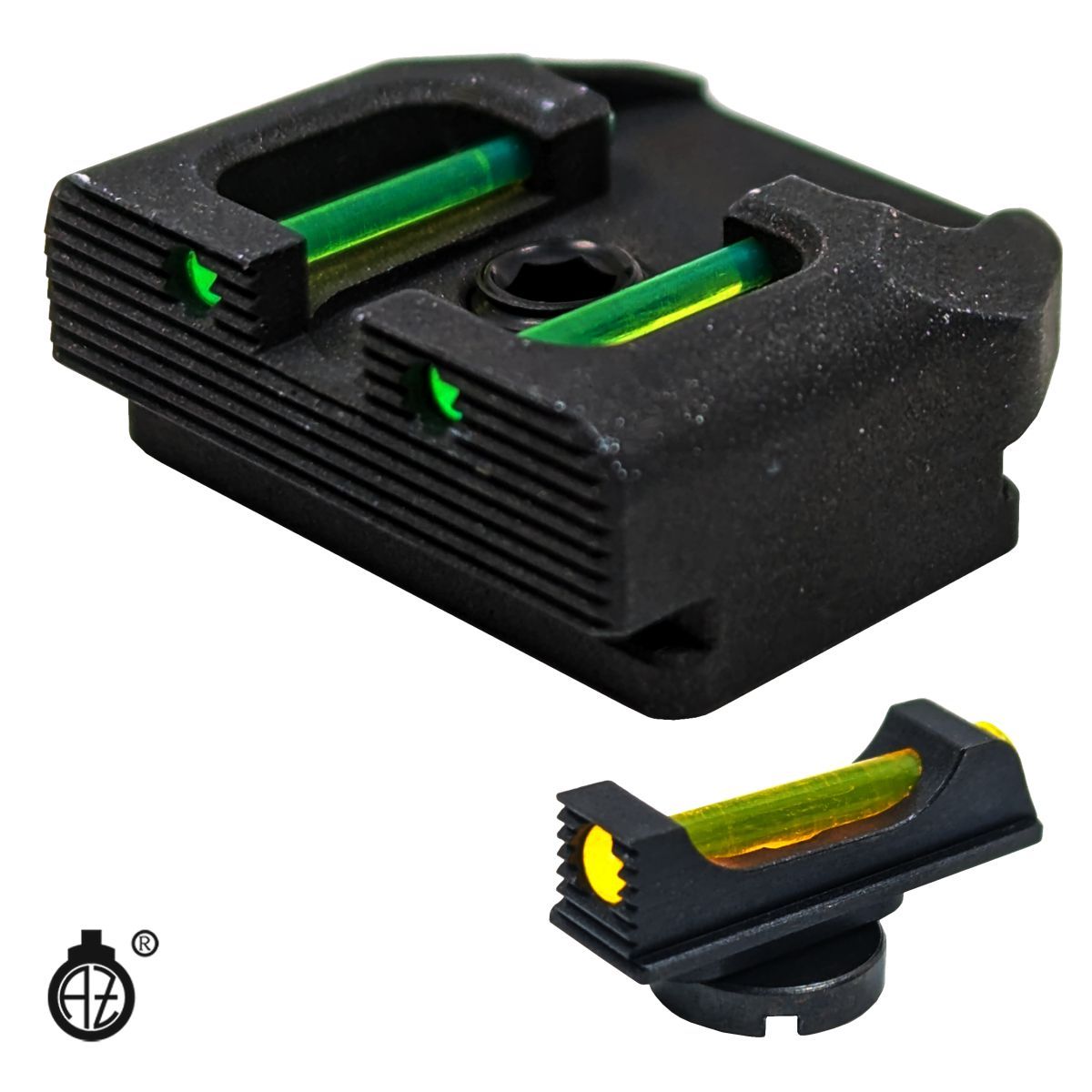 Svetlovodná míridla Zendl na pistole Walther, muška oranžová, hledí zelené