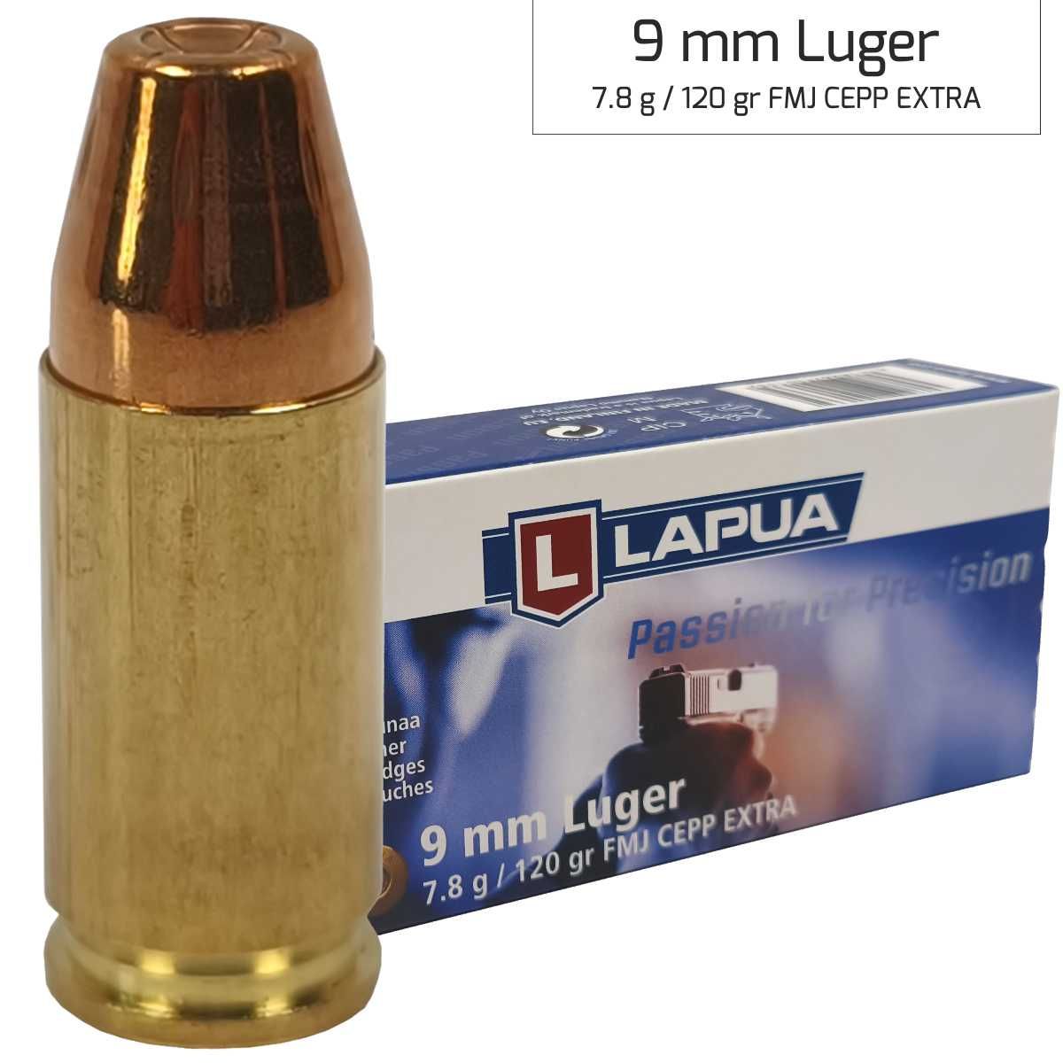 Náboje LAPUA 9 mm Luger FMJ CEPP Extra 7,80 g, 120 gr, F447