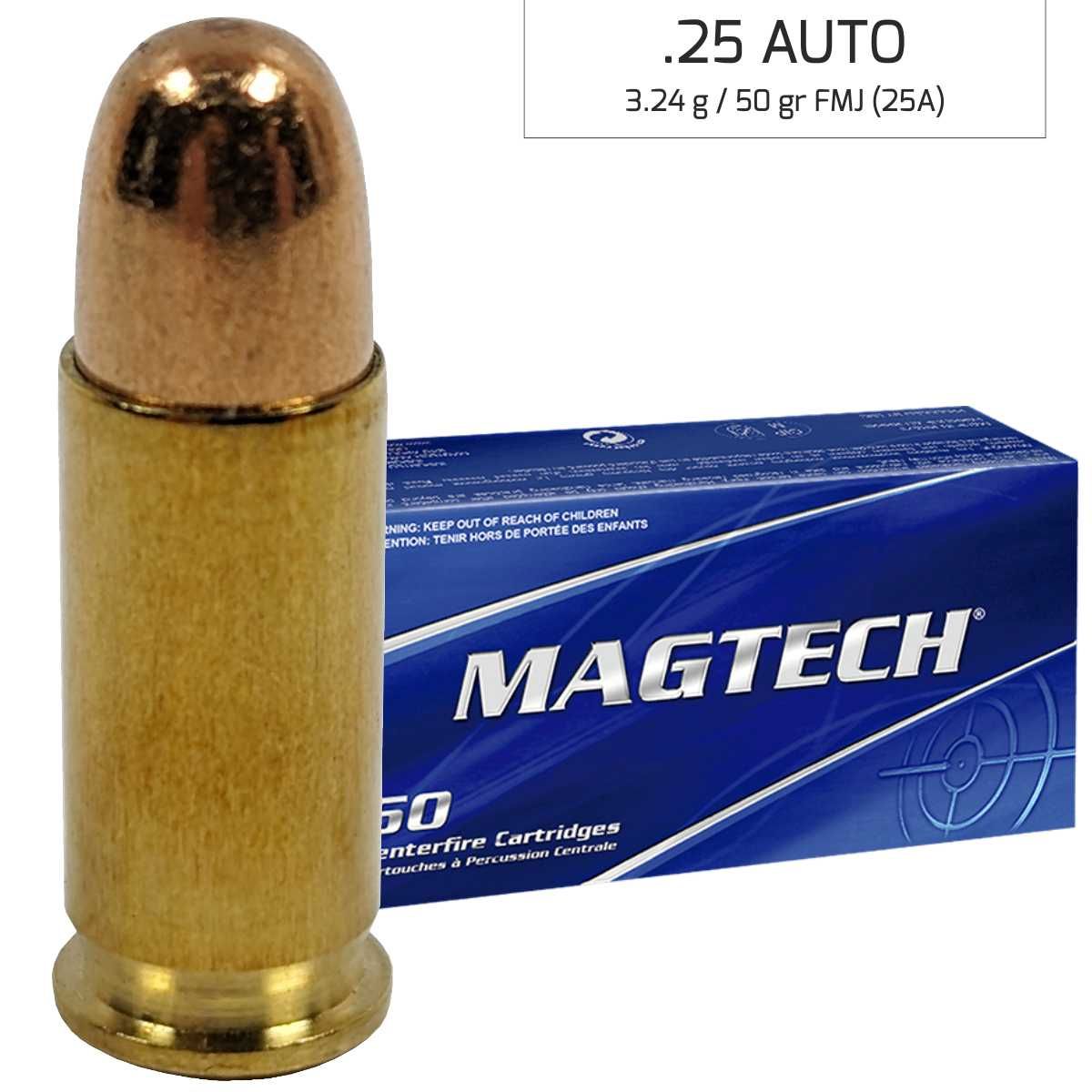 Náboj Magtech 6,35 Browning / 25 AUTO FMJ (25A) 3,24 g, 50 grs