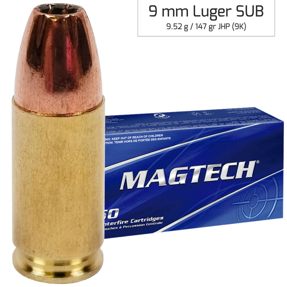 Náboje Magtech 9 mm Luger JHP Subsonic 9,52 g, 147 gr (9K)