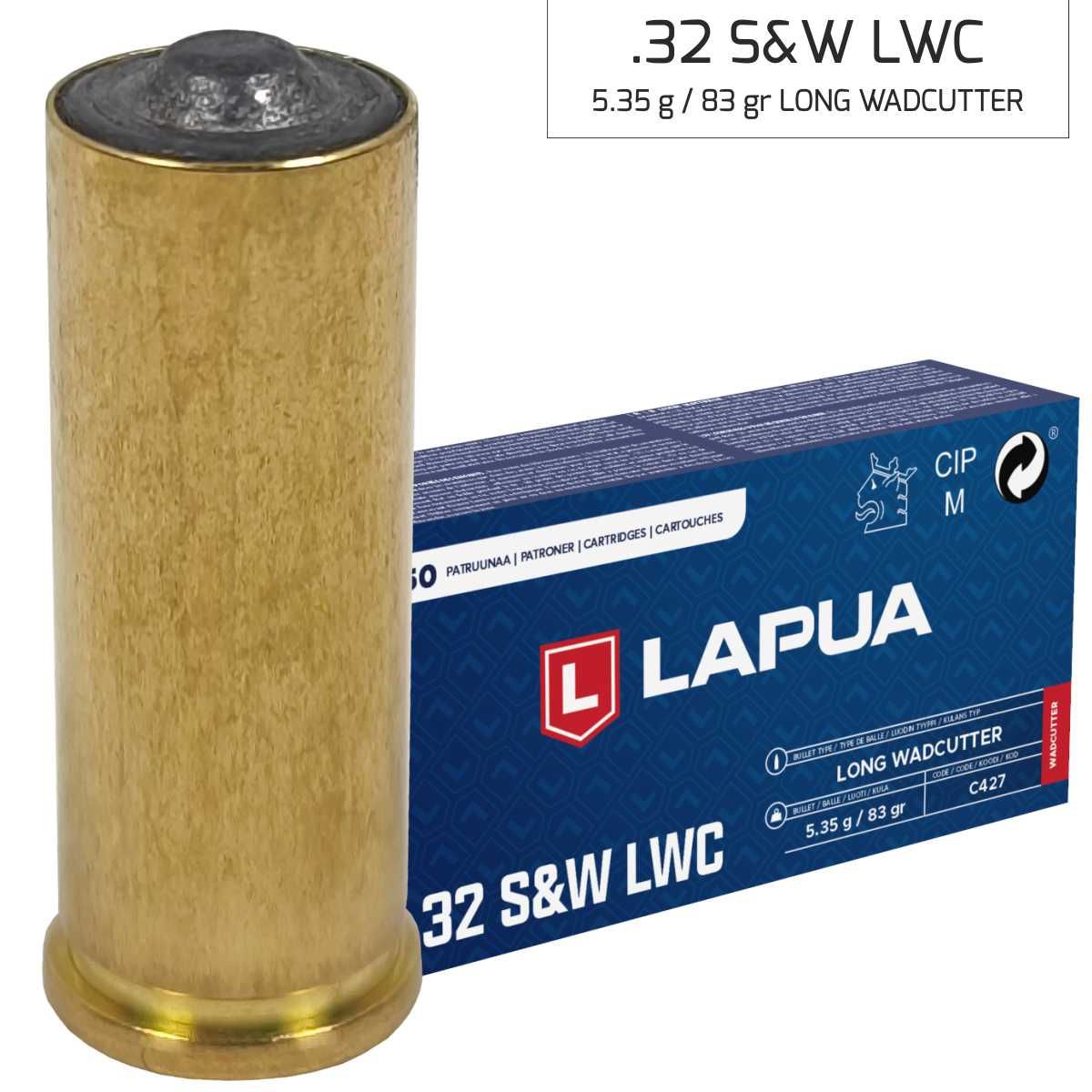 Náboje Lapua .32 S&W Long WC, 5,35 g, 83 gr