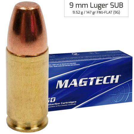 Náboje Magtech 9 mm Luger FMJ FLAT Subsonic 9,52 g, 147 gr (9G)