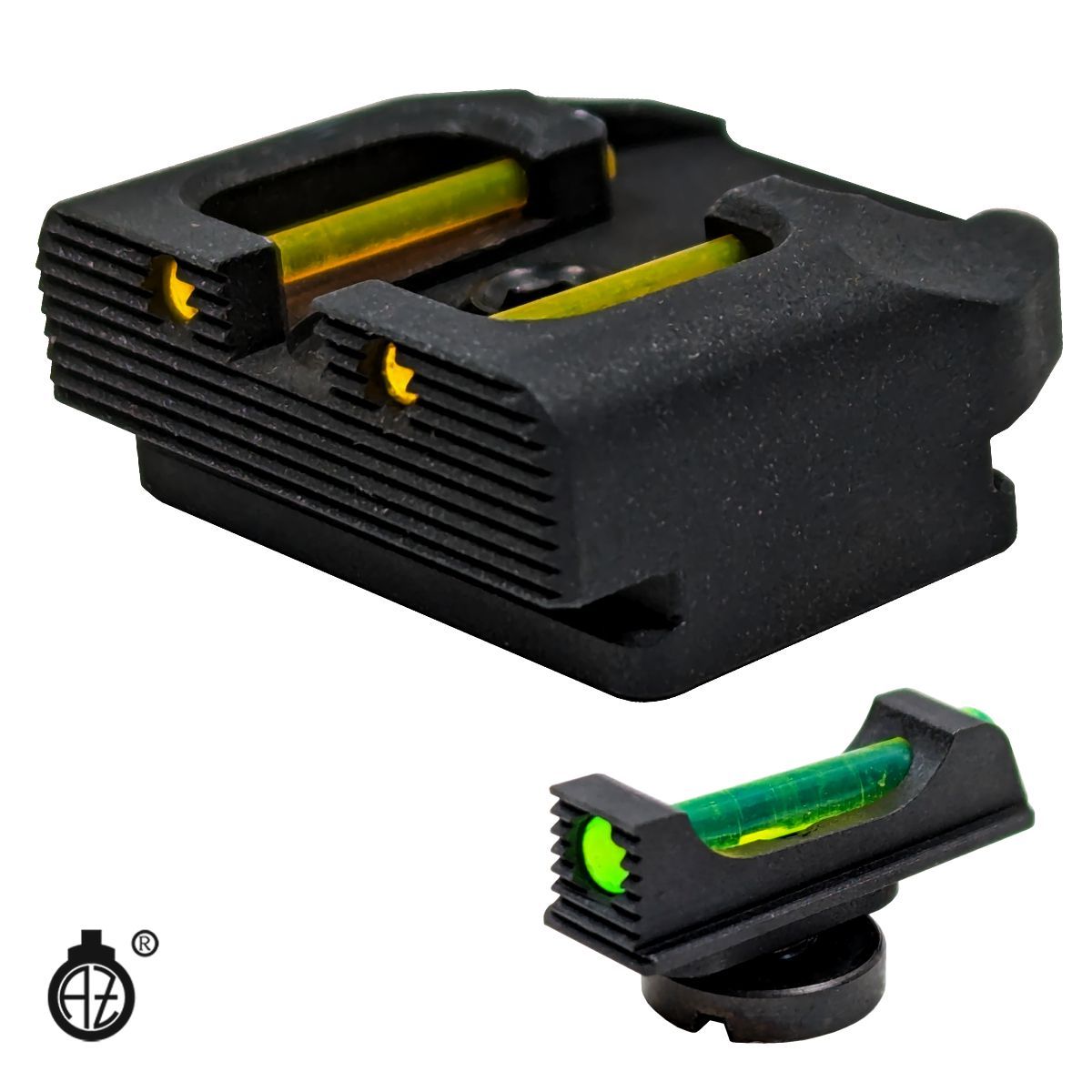 Světlovodná mířidla Zendl na pistole Walther, muška zelená, hledí oranžová