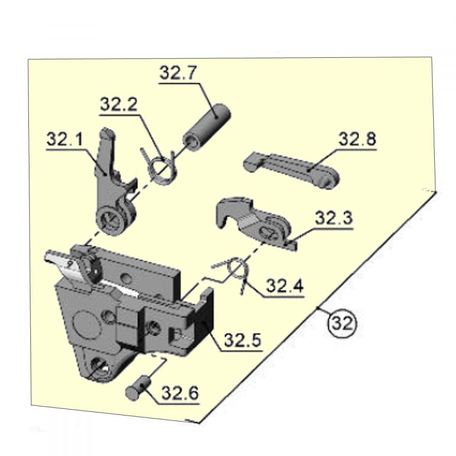 Domecek spoušte s vyhazovacem, Walther PPQ, 9 mm Luger, sestava