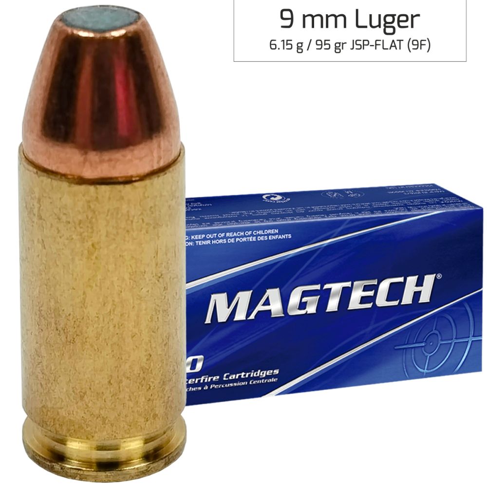 Náboje Magtech 9 mm Luger JSP FLAT w/o Grooves 6,15 g, 95 gr (9F)