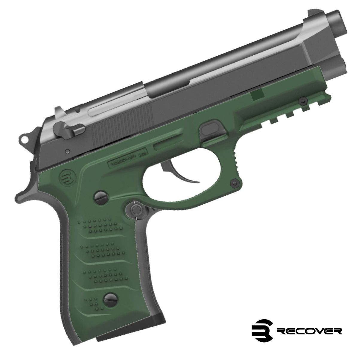 Výmenný grip s railem Recover Tactical Beretta 92, olivove zelený