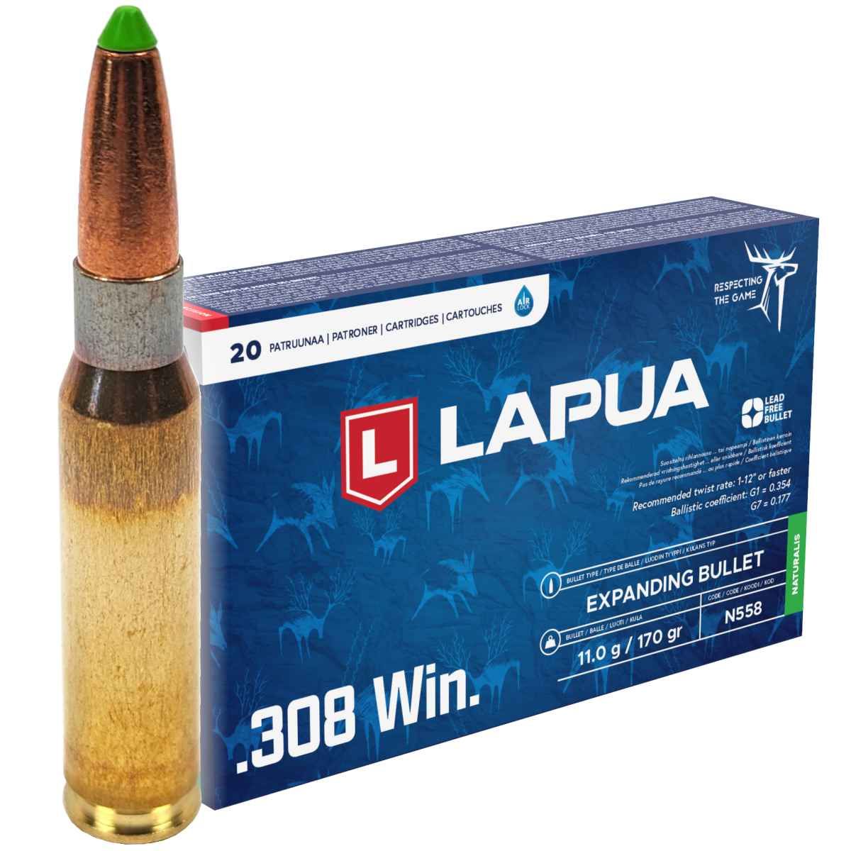 Náboje Lapua .308 Win Naturalis, 11,00 g, 170 gr