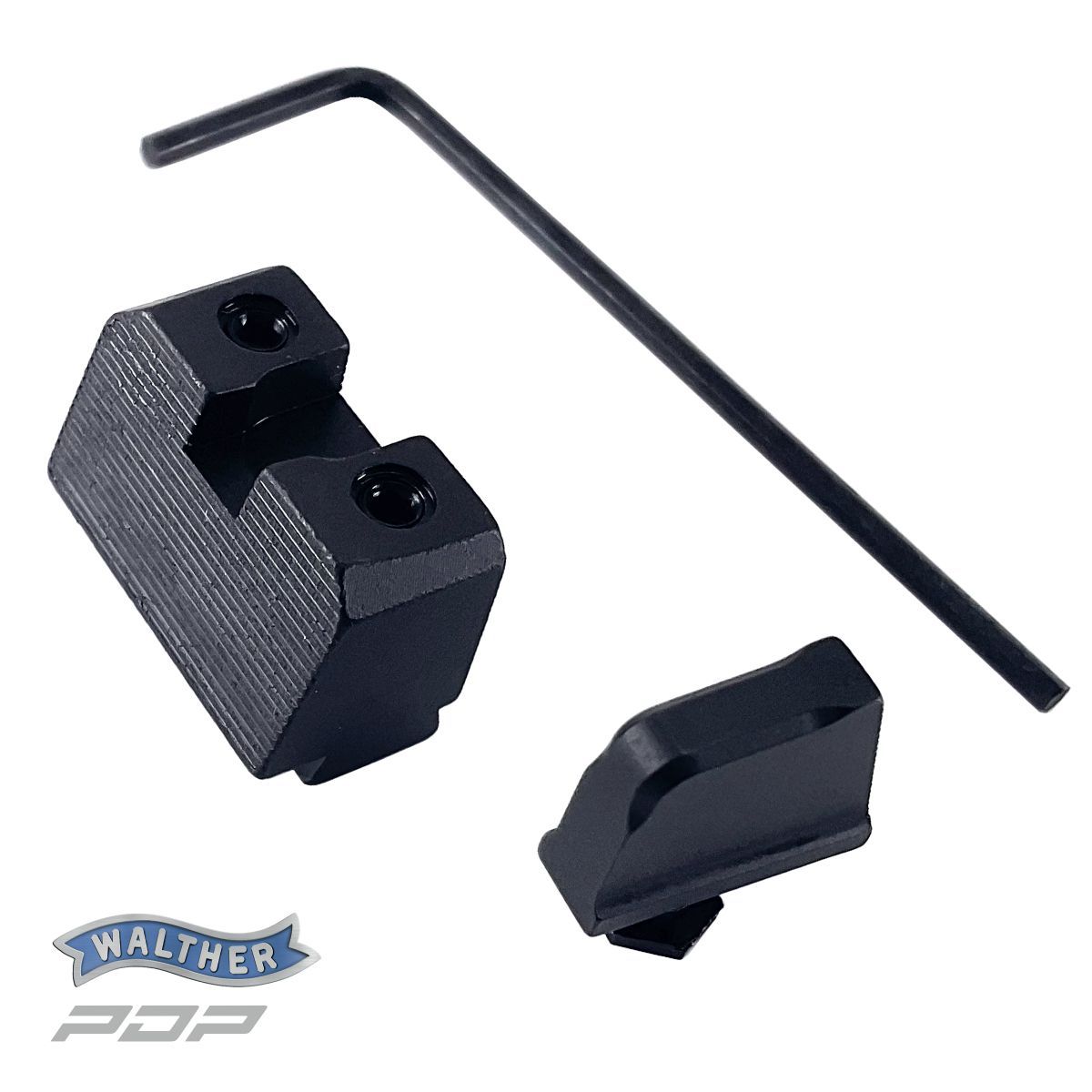 Zvýšená míridla Walther PDP pro strelbu s tlumicem
