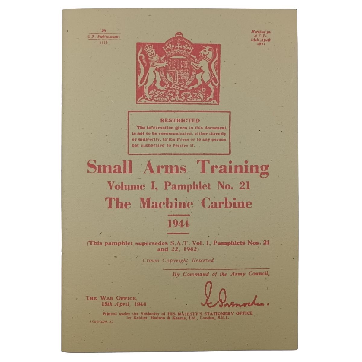 The Machine Carbine - pretisk brit. voj. manuálu k samopalum Thompson a STEN z roku 1944