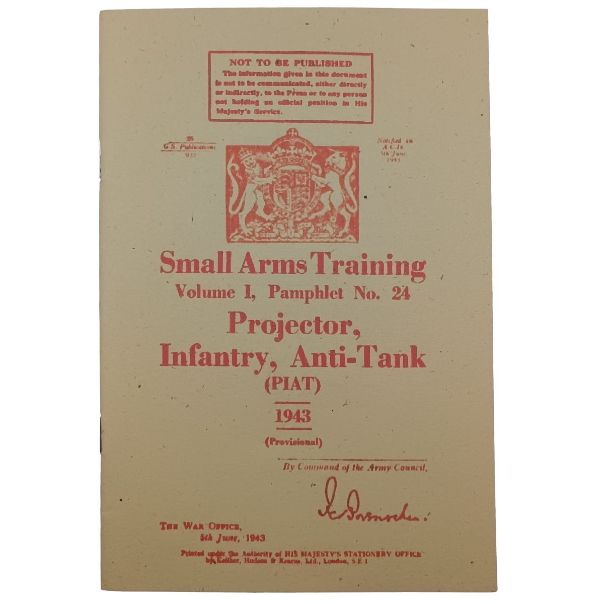 Projector, Infantry, Anti-Tank (PIAT) - pretisk brit. voj. manuálu k vrhaci PIAT z r. 1943