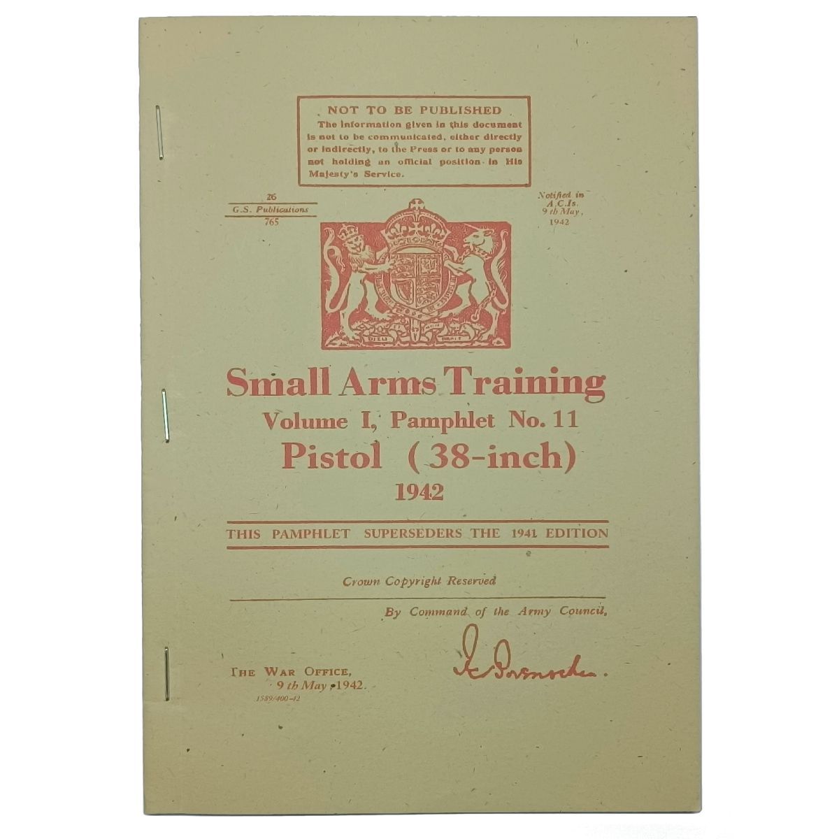 Pistol (38-inch) - pretisk brit. voj. manuálu k výcviku s rev. Webley a Enfield z r. 1942
