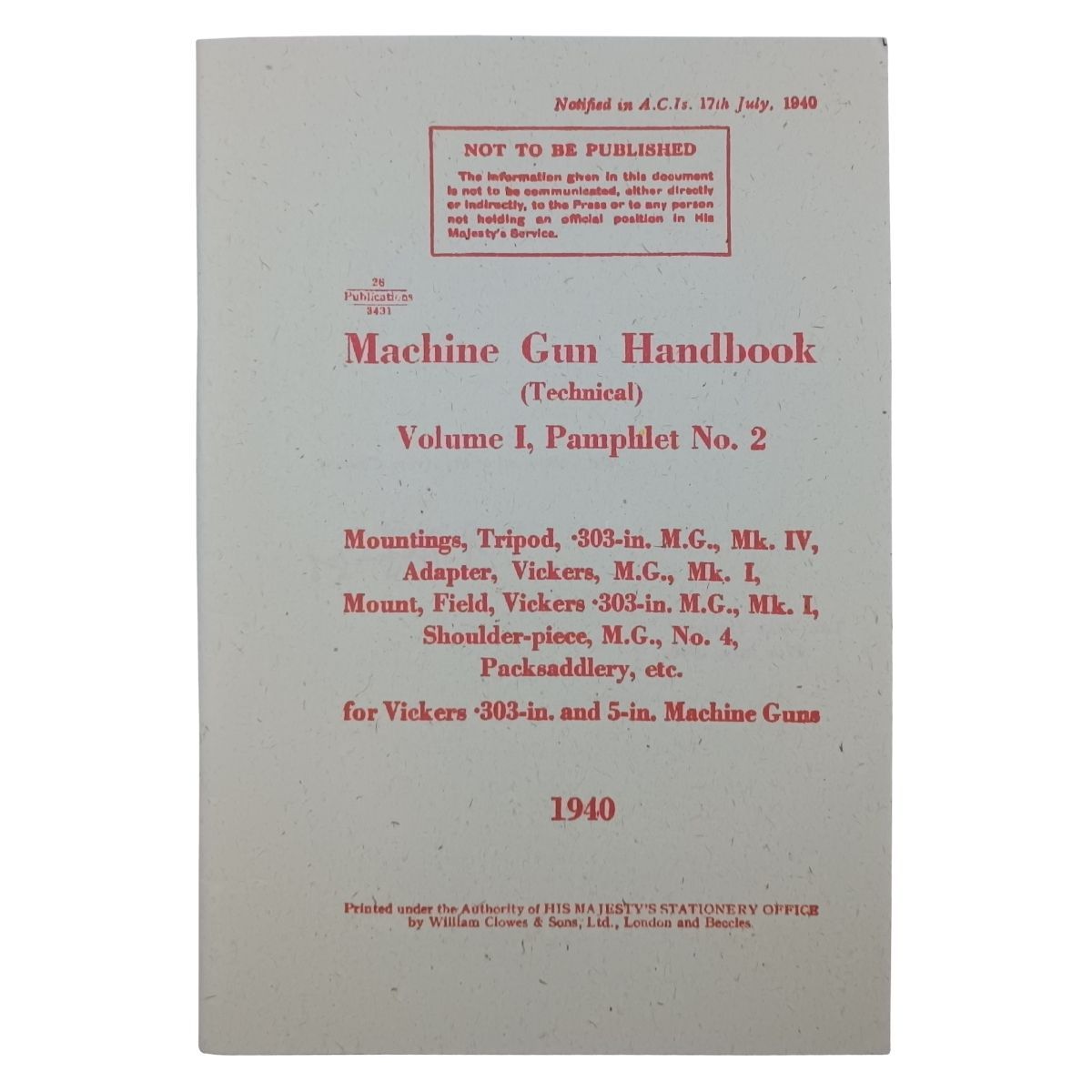 303-inch Machine Gun - Suppl. No. 1- pretisk doplnku man. - kulomet Vickers z r. 1942