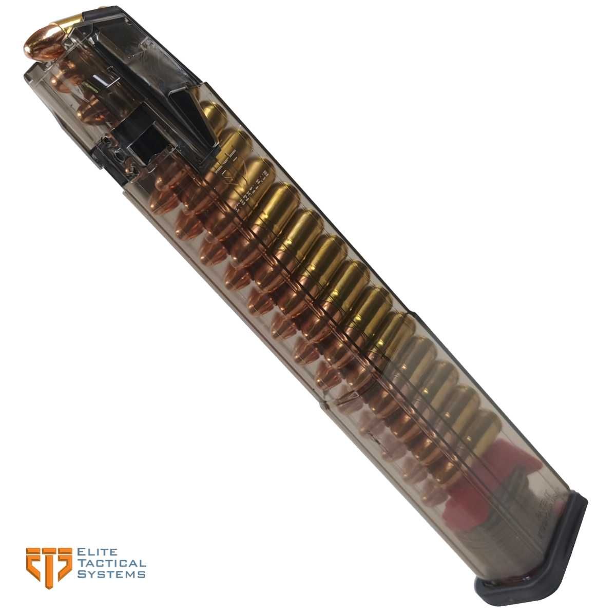 Zásobník ETS OMEGA pro Glock 18 a menší, 9 mm Luger, 32 nábojů, ocelové vývodky