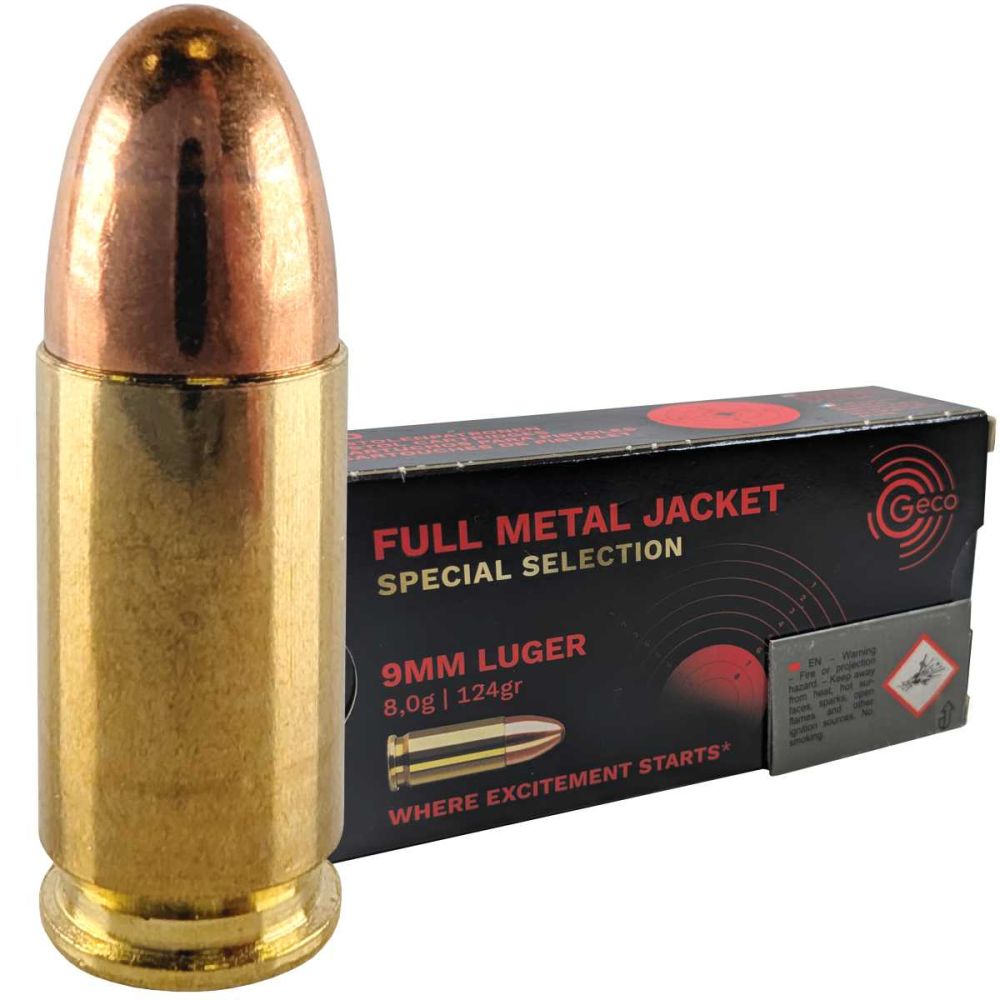 Náboje Geco 9 mm Luger FMJ Special Selection 8,0 g, 124 gr