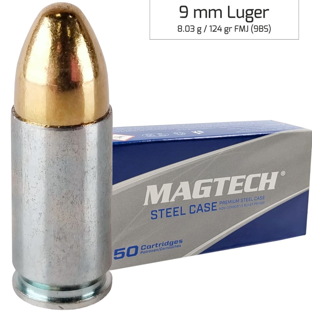 Náboje Magtech 9 mm Luger FMJ STEEL 8,03 g, 124 gr (9BS)