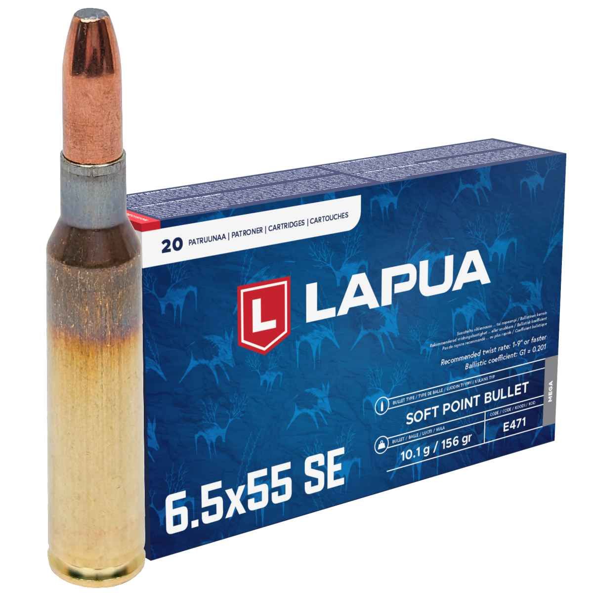 Náboje Lapua 6,5x55 SE MEGA, SP, 10,10 g, 156 gr